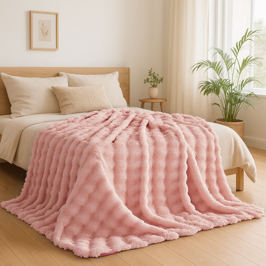 Plüschdecke rosa, bubble Kuscheldecke, ultraweich, waschbar
