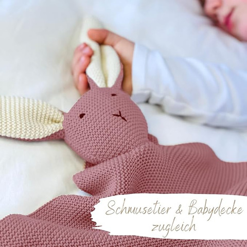 DIKOS 2-in-1 baby blanket &amp; cuddly blanket - bunny - organic cotton (GOTS &amp; OEKO TEX) - 100 x 75 cm