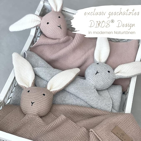 DIKOS 2-in-1 baby blanket &amp; cuddly blanket - bunny - organic cotton (GOTS &amp; OEKO TEX) - 100 x 75 cm