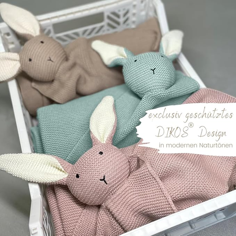 DIKOS 2-in-1 baby blanket &amp; cuddly blanket - bunny - organic cotton (GOTS &amp; OEKO TEX) - 100 x 75 cm