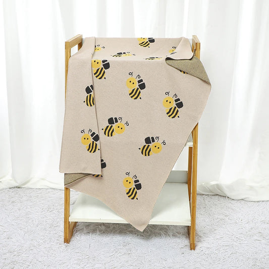 Gestrickte Babydecke Baumwolle mit Bienenmuster 90x70cm