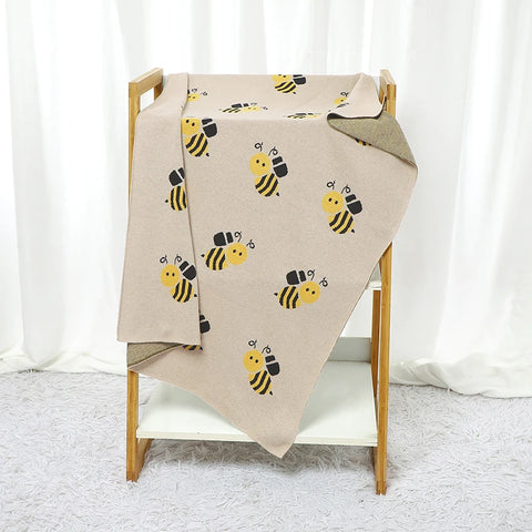 Gestrickte Babydecke Baumwolle mit Bienenmuster 90x70cm