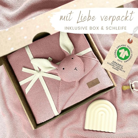 DIKOS 2-in-1 baby blanket &amp; cuddly blanket - bunny - organic cotton (GOTS &amp; OEKO TEX) - 100 x 75 cm