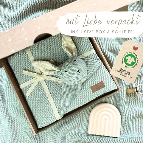 DIKOS 2-in-1 baby blanket &amp; cuddly blanket - bunny - organic cotton (GOTS &amp; OEKO TEX) - 100 x 75 cm