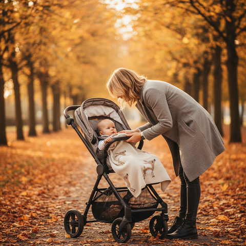 Babydecke Kinderwagen - Herbstspaziergang Mama Baby
