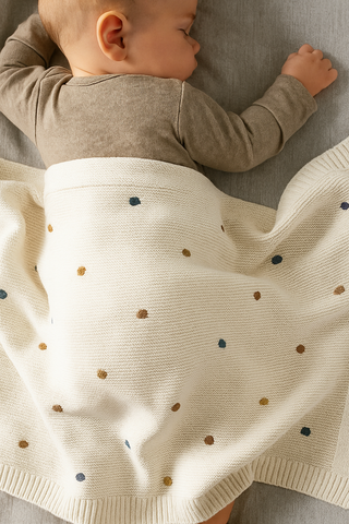 Babydecke Strickdecke Aus Baumwolle Mit Niedlichen Pompons