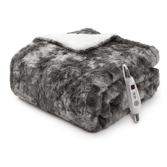 Elektrische Heizdecke 180x200cm grau mit PV-Samt und Sherpa-Fleece