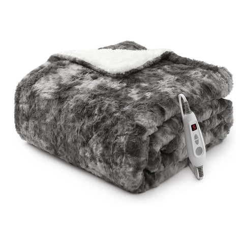 Elektrische Heizdecke 180x200cm grau mit PV-Samt und Sherpa-Fleece