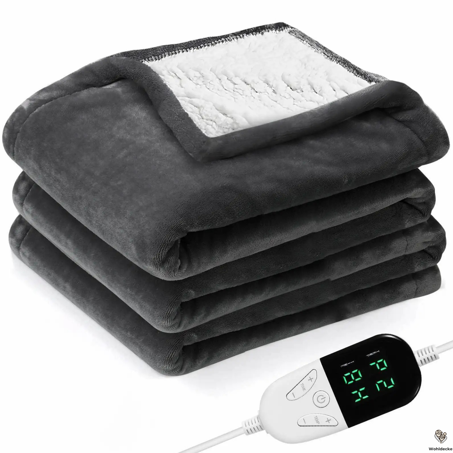 elektrische Heizdecke 180x150cm Flanell dunkelgrau mit Controller