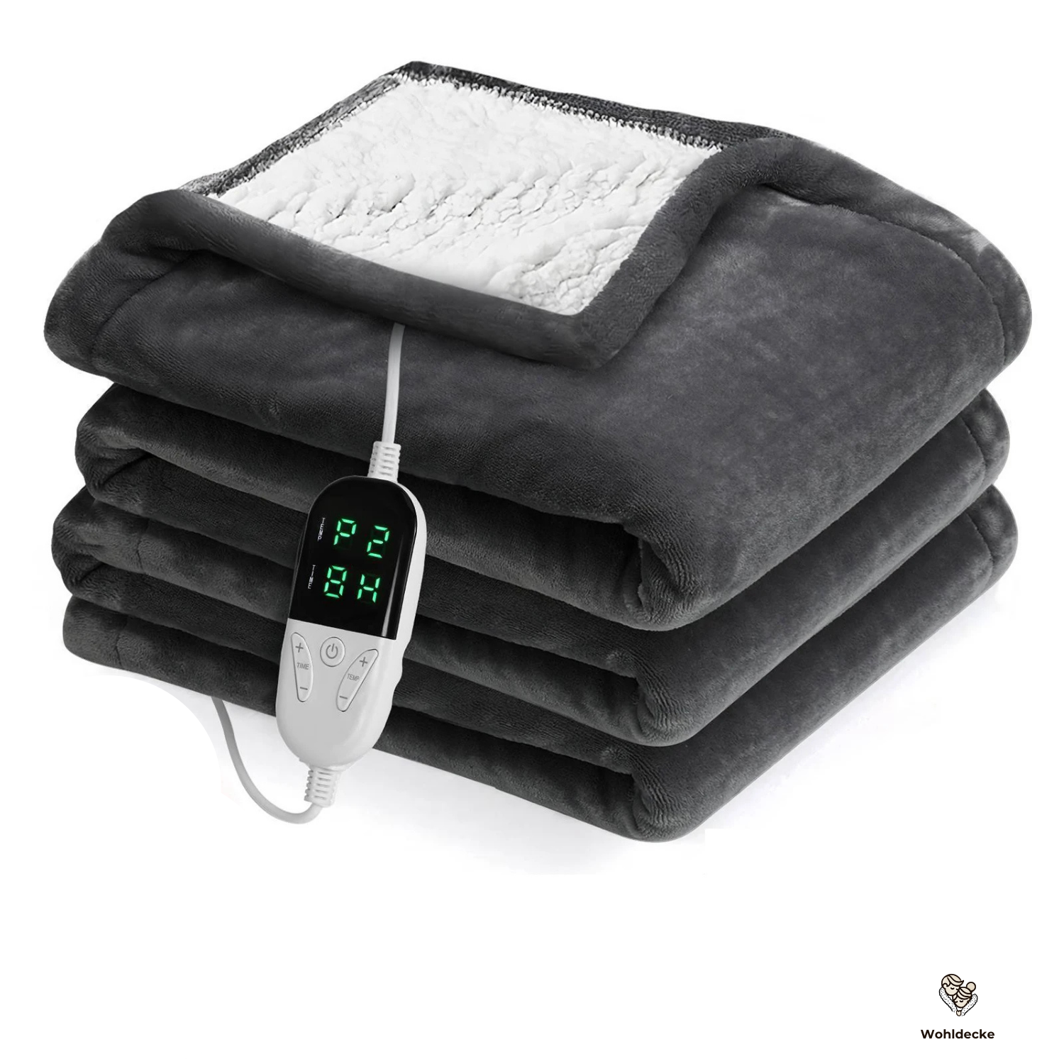 elektrische Heizdecke 180x150cm Flanell dunkelgrau mit Controller