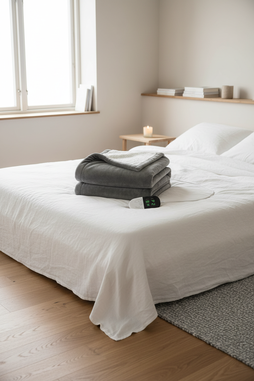 elektrische Heizdecke im Schlafzimmer gefaltet