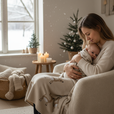Gestrickte Babydecke - Mama Baby Kuschelzeit Winter
