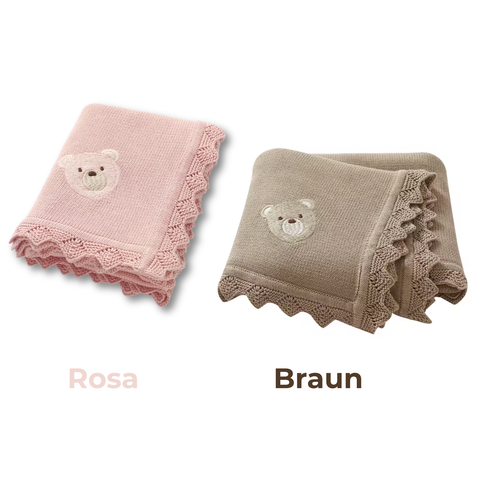 Babydecken Baumwolle 100% – 2-Decken Set - Süßes Bär-Motiv - Babydecke Neugeborenen