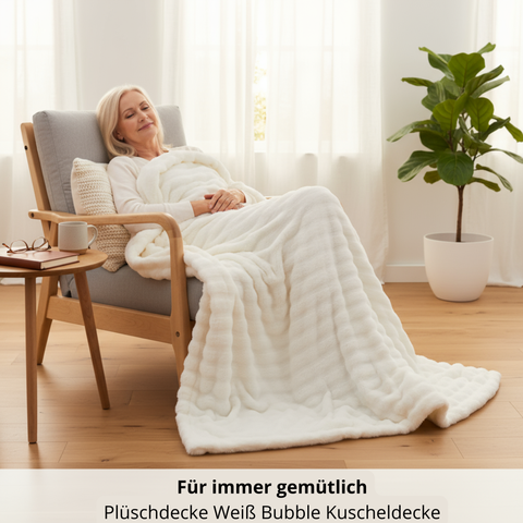 Plueschdecke Weiss Bubble Kuscheldecke Kunstfell Gemütlich