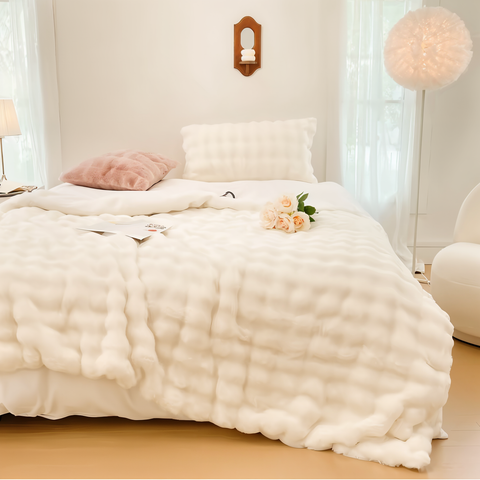 Plueschdecke Weiss Bubble Kuscheldecke Bettdecke